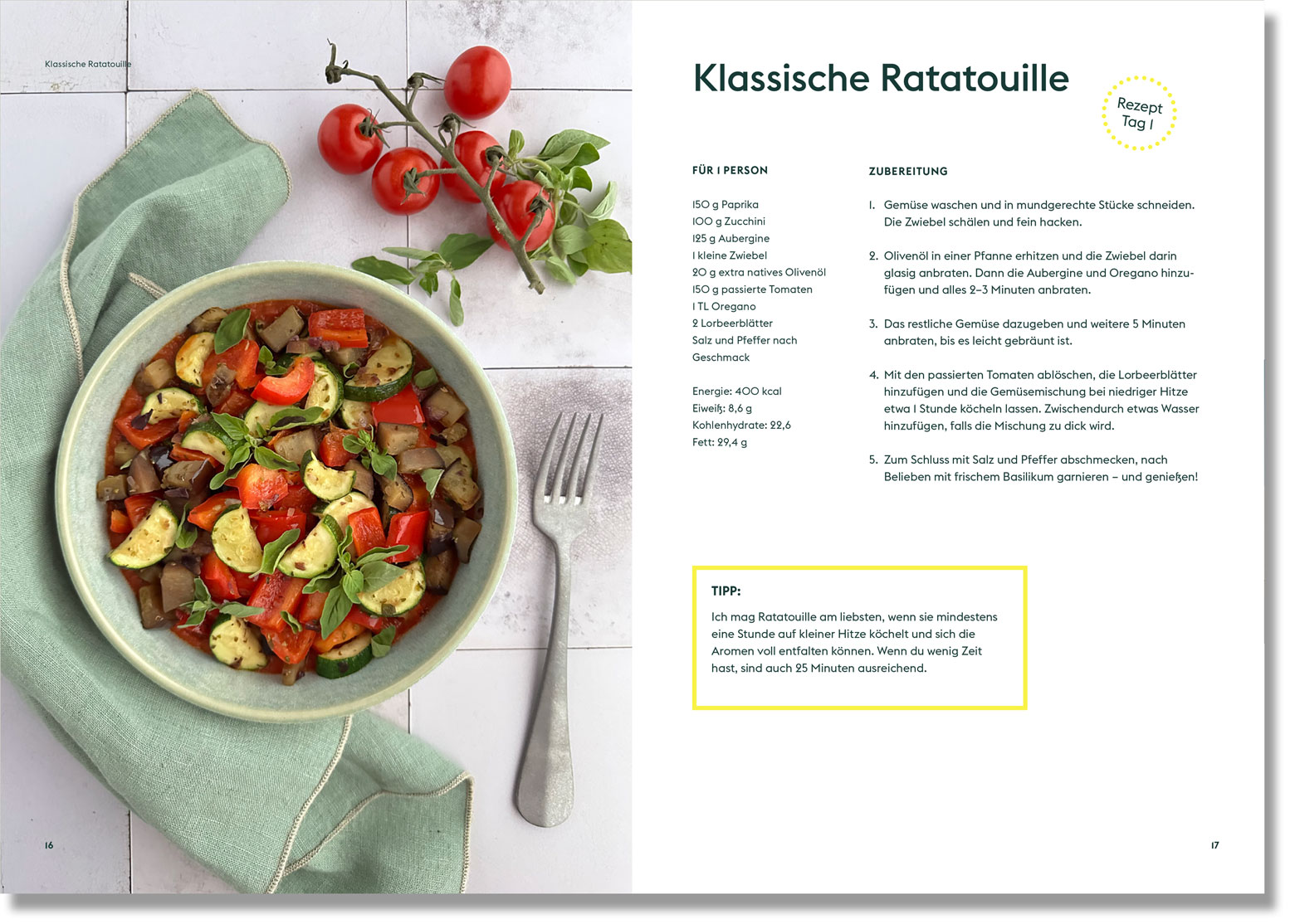 Beispielseite aus dem Scheinfasten-Kochbuch: Ein Scheinfasten-Rezept